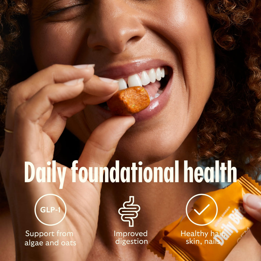 GEM Daily Bite for Women & Men, with 20+ Vitamins, Minerals, & Superfoods Like Zinc, Vitamin D, B-Complex, K, Turmeric, Fiber & Prebiotics, Beta Glucan GLP-1 Support & Immunity (Citrus Ginger,7 count) - TrustMedUSA