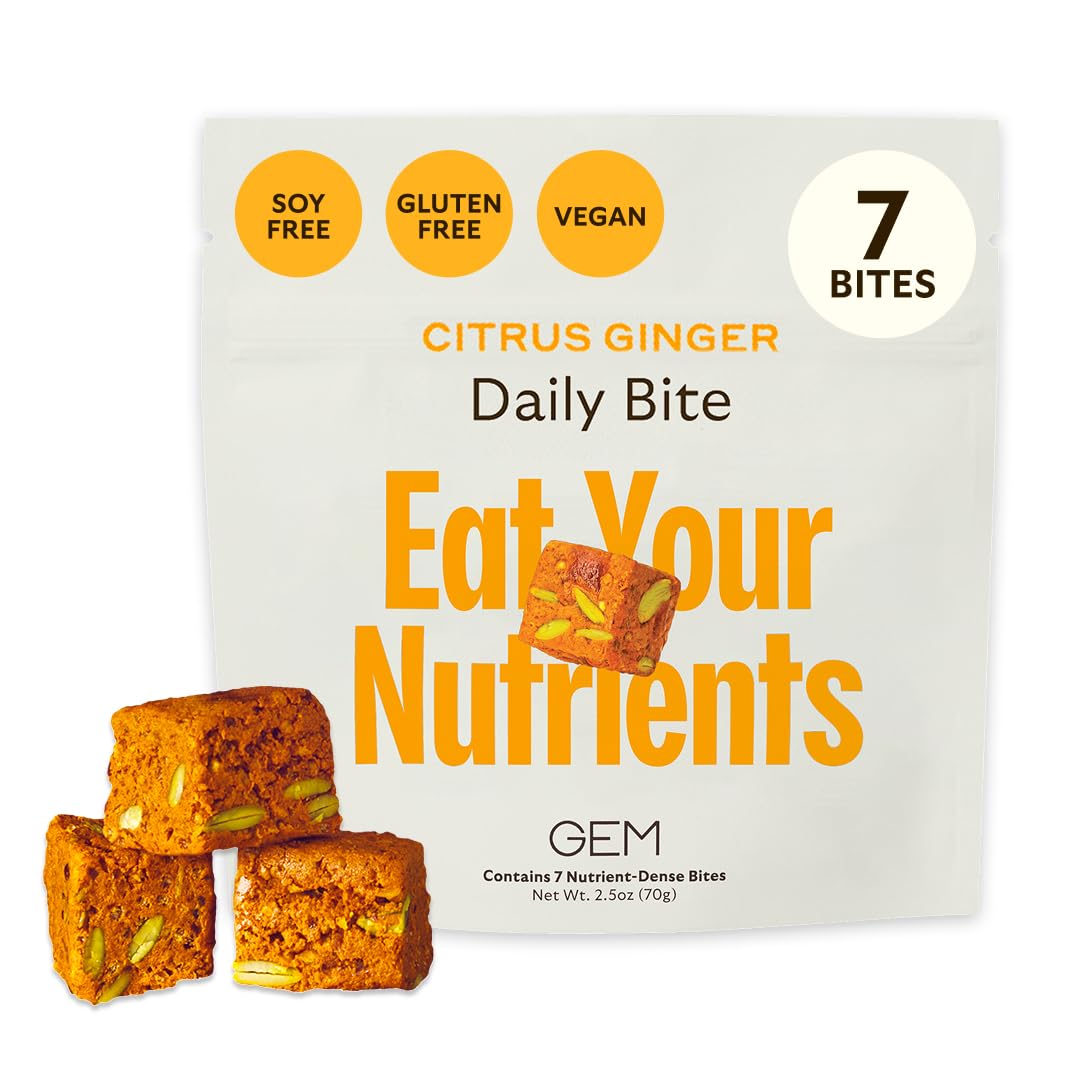 GEM Daily Bite for Women & Men, with 20+ Vitamins, Minerals, & Superfoods Like Zinc, Vitamin D, B-Complex, K, Turmeric, Fiber & Prebiotics, Beta Glucan GLP-1 Support & Immunity (Citrus Ginger,7 count) - TrustMedUSA