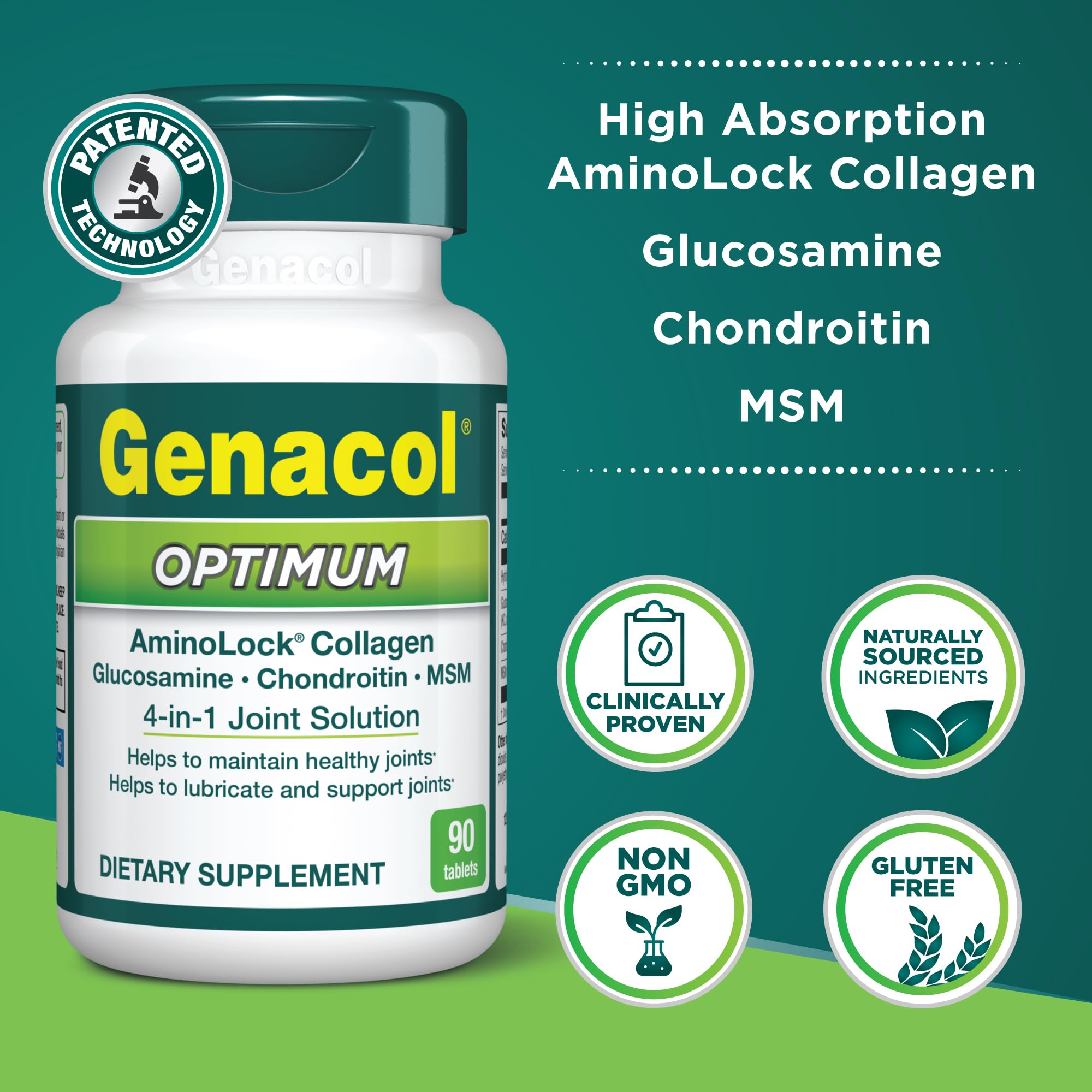 Genacol Optimum – Glucosamine, Chondroitin, MSM and Ultra-Hydrolyzed Collagen Tablets, Maintains Healthy Joints, Protects & Lubricate Cartilage, 90 Tablets (30-Day Supply) - TrustMedUSA