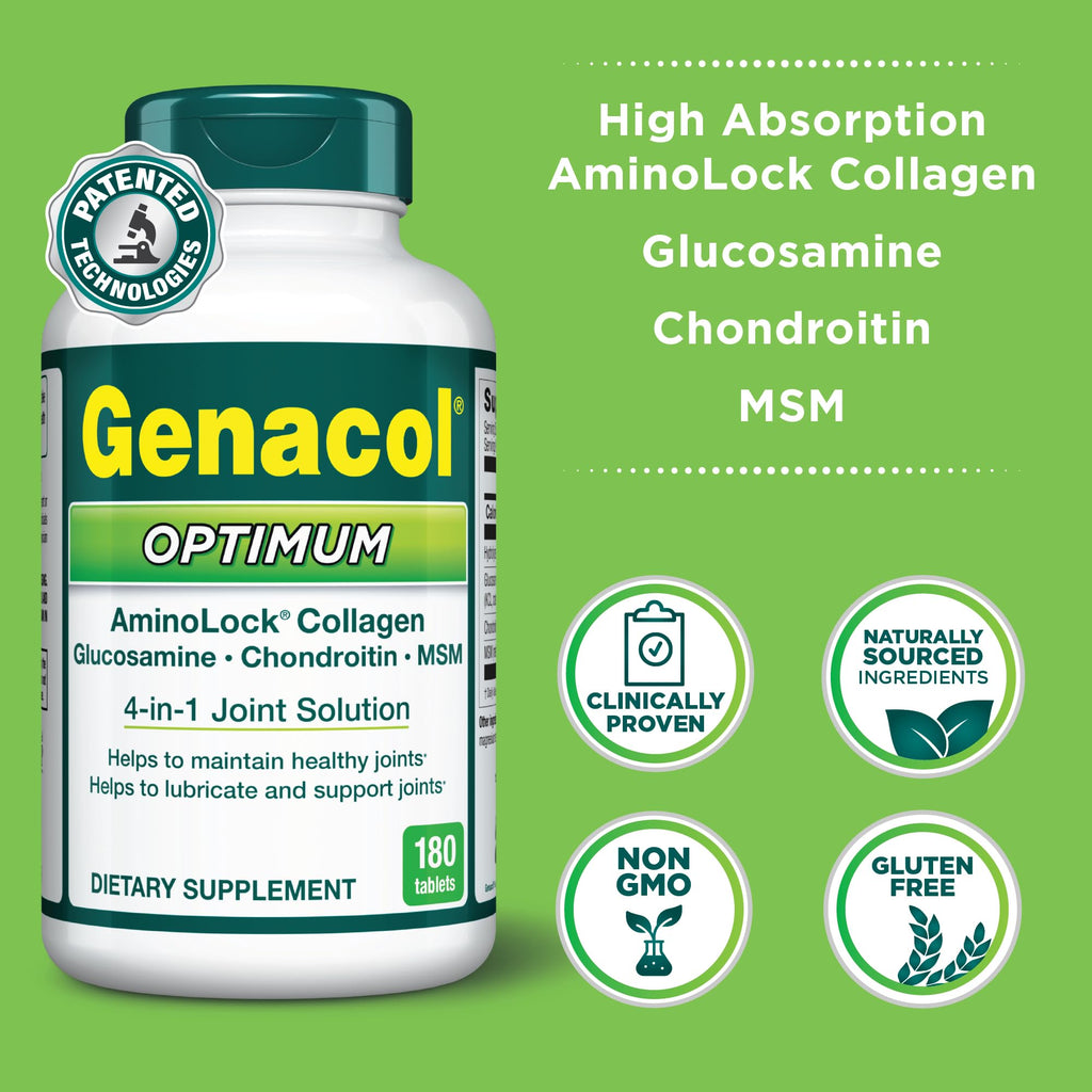 Genacol Optimum – Glucosamine, Chondroitin, MSM & Ultra-Hydrolyzed Collagen, Joint Support Tablets, 180 Count (60-Day Supply) - TrustMedUSA