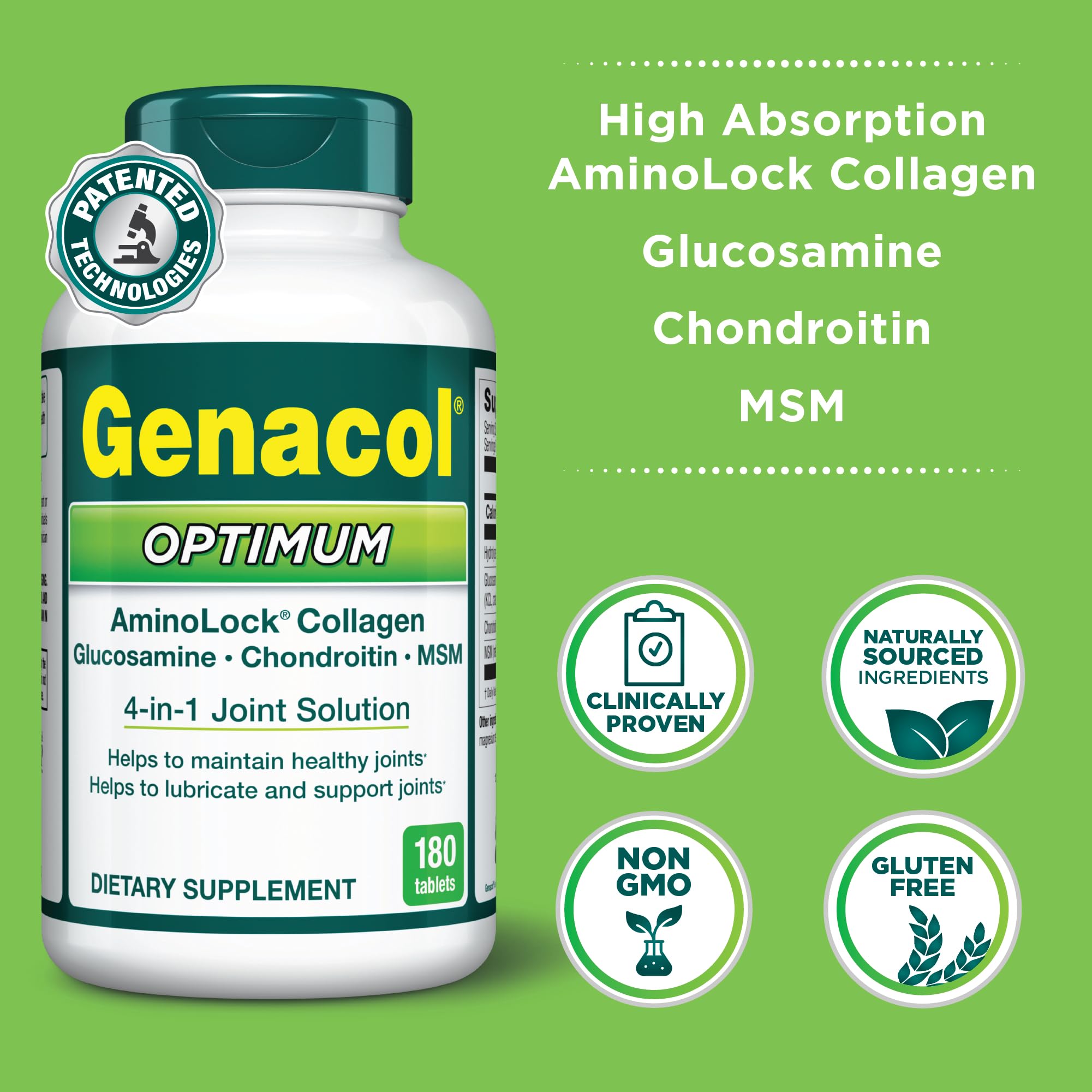 Genacol Optimum – Glucosamine, Chondroitin, MSM & Ultra-Hydrolyzed Collagen, Joint Support Tablets, 180 Count (60-Day Supply) - TrustMedUSA