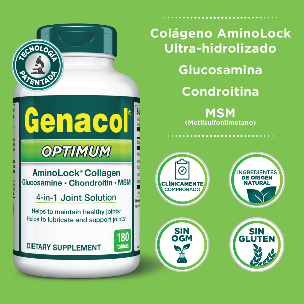 Genacol Optimum – Glucosamine, Chondroitin, MSM & Ultra-Hydrolyzed Collagen, Joint Support Tablets, 180 Count (60-Day Supply) - TrustMedUSA