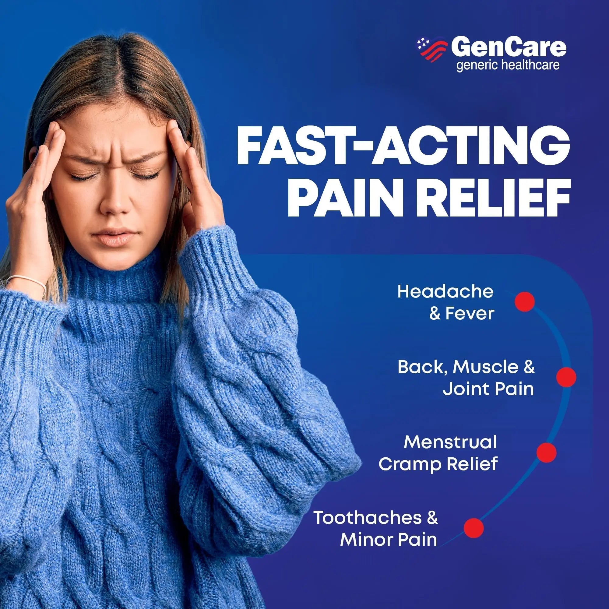 GenCare - Acetaminophen 500mg Extra Strength Pain Relief (300 Caplets) - Multi Symptom Pain Reliever for Headache, Sinus, Arthritis, Back Pain Muscle Ache, Toothache, Fever Reducer, Migraine - TrustMedUSA
