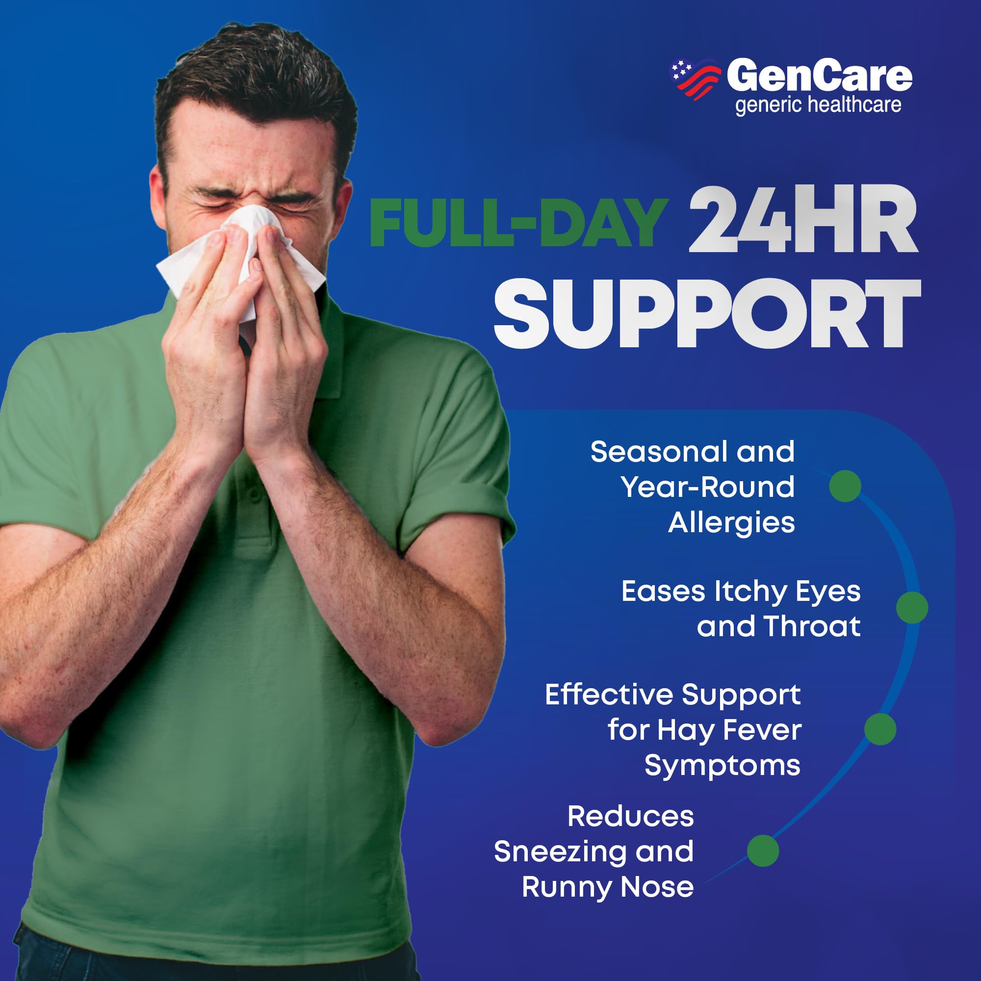 GenCare - Cetirizine HCL 10 mg (200 Caplets) - 24 Hour Allergy Relief Pills - Non Drowsy Generic OTC Allergy Medication - Antihistamine Medicine for Sneezing, Runny Nose & Itchy Eyes - Generic Zyrtec - Maple Wellness Supplements
