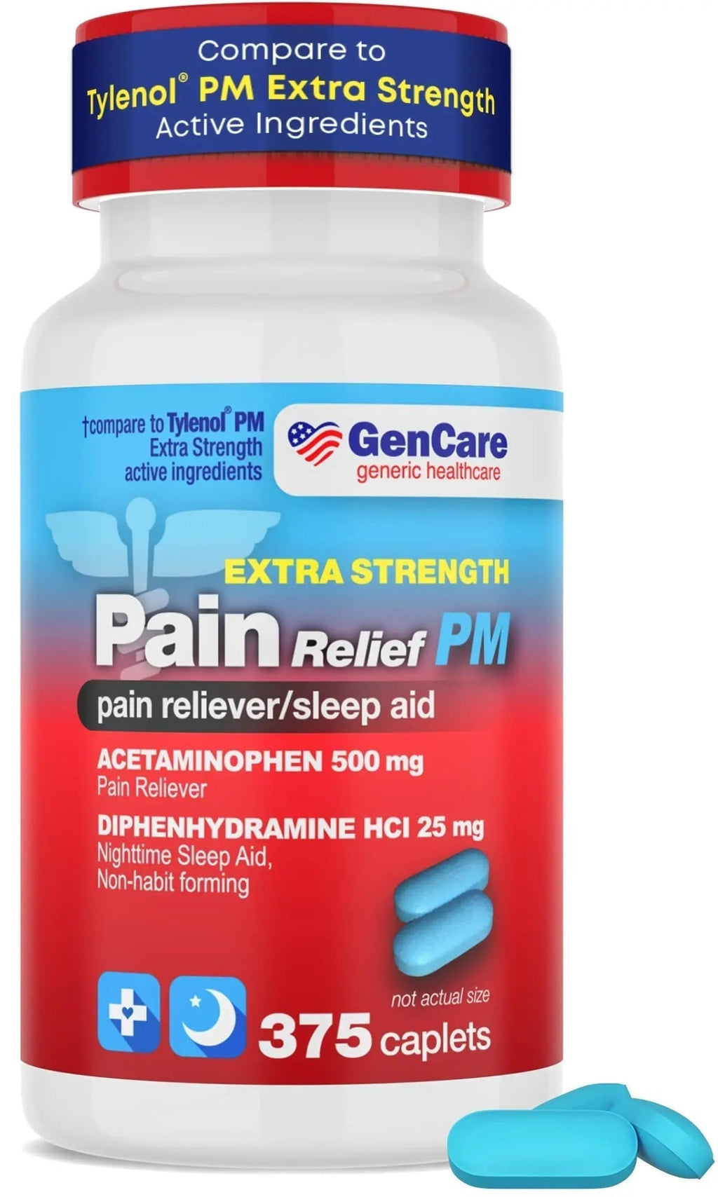 GenCare Extra Strength Acetaminophen PM 500 mg (375 Tablets) | Ultimate Pain Relief & Sleep Support for Adults | Quick Acting & Non Habit Forming Headache Relief | Eases Aches & Joint Discomfort - TrustMedUSA