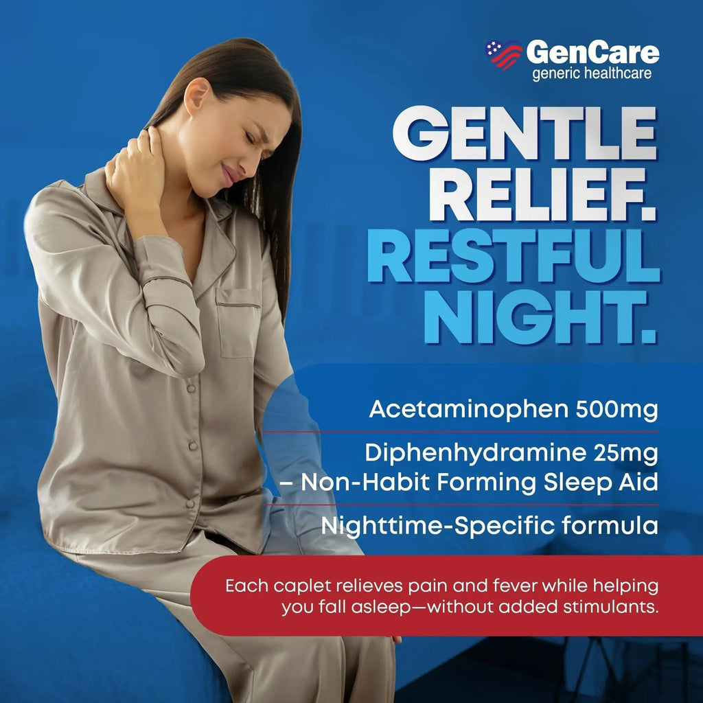 GenCare Extra Strength Acetaminophen PM 500 mg (375 Tablets) | Ultimate Pain Relief & Sleep Support for Adults | Quick Acting & Non Habit Forming Headache Relief | Eases Aches & Joint Discomfort - TrustMedUSA