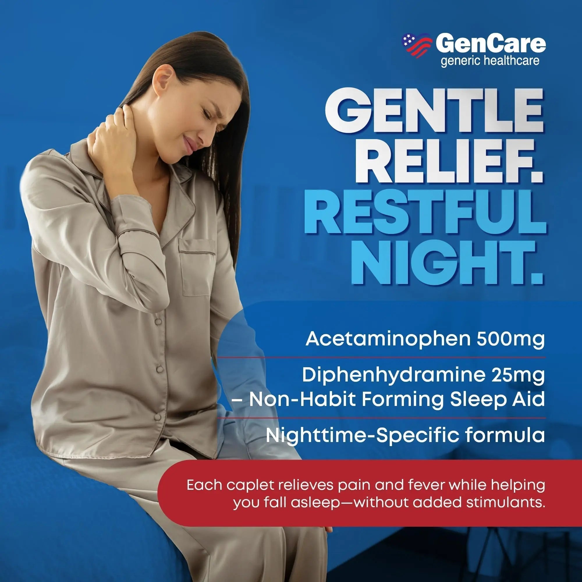 GenCare Extra Strength Acetaminophen PM 500 mg (375 Tablets) | Ultimate Pain Relief & Sleep Support for Adults | Quick Acting & Non Habit Forming Headache Relief | Eases Aches & Joint Discomfort - TrustMedUSA