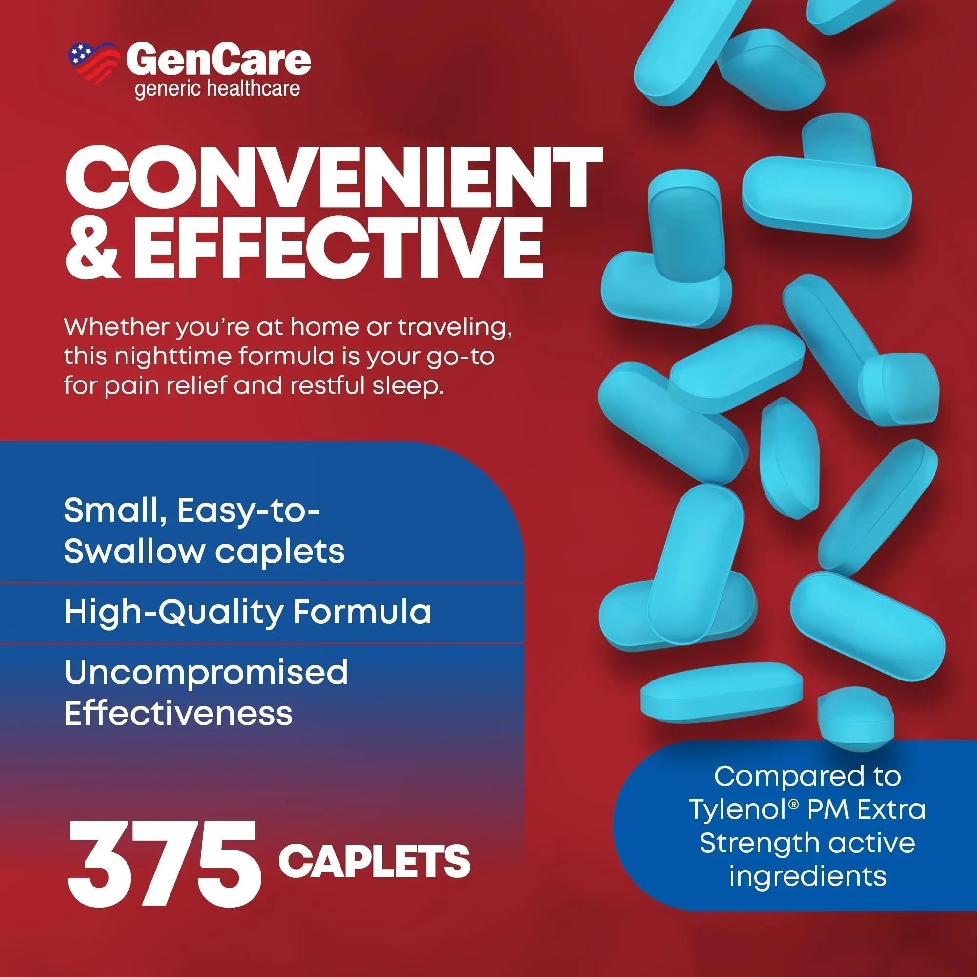 GenCare Extra Strength Acetaminophen PM 500 mg (375 Tablets) | Ultimate Pain Relief & Sleep Support for Adults | Quick Acting & Non Habit Forming Headache Relief | Eases Aches & Joint Discomfort - TrustMedUSA