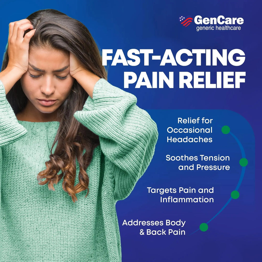 GenCare - Headache Relief Acetaminophen with Aspirin (NSAID) & Caffeine (300 Caplets) Value Pack | Head Pain, Muscle Aches, Back Pain & Body | Generic ExcedrEn Extra Strength - TrustMedUSA