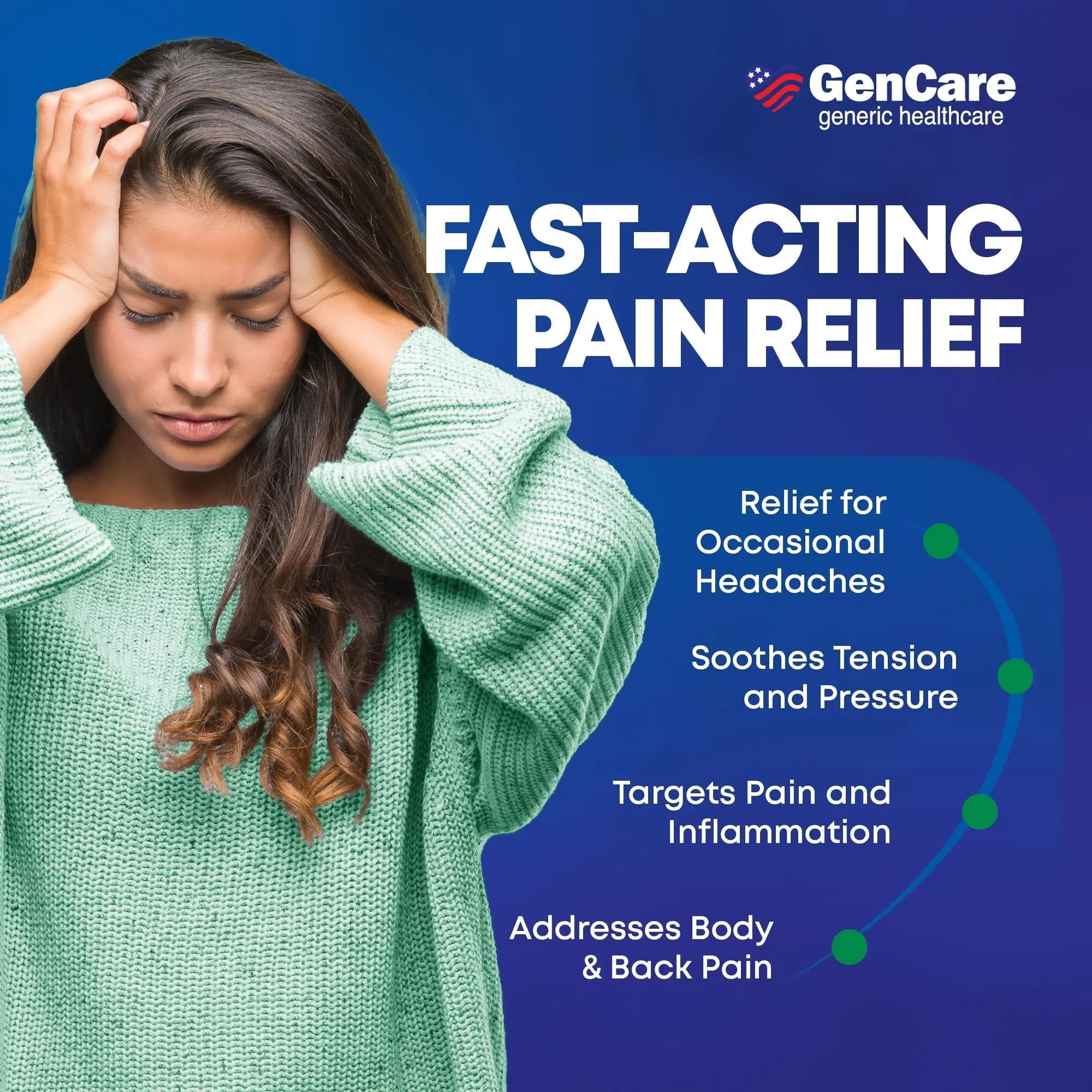 GenCare - Headache Relief Acetaminophen with Aspirin (NSAID) & Caffeine (300 Caplets) Value Pack | Head Pain, Muscle Aches, Back Pain & Body | Generic ExcedrEn Extra Strength - TrustMedUSA