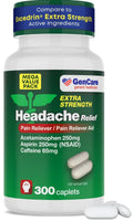 GenCare - Headache Relief Acetaminophen with Aspirin (NSAID) & Caffeine (300 Caplets) Value Pack | Head Pain, Muscle Aches, Back Pain & Body | Generic ExcedrEn Extra Strength - TrustMedUSA