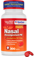 GenCare Nasal Decongestant PE – Phenylephrine HCl 10mg Tablets (Bulk 300 Count) Non-Drowsy Sinus Pressure Relief & Nasal Congestion Relief, Stuffy Nose Decongestants for Adults – Compare to Sudafed PE - Maple Wellness Supplements