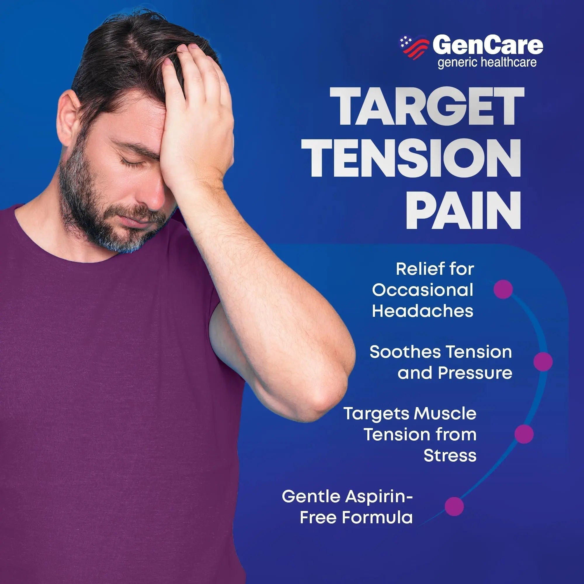GenCare - Tension Headache Relief Pain Reliever with Acetaminophen 500 mg & Caffeine 65 mg (200 Caplets) Best Value Bulk Extra Strength for Head, Migraine, Joint Pain & Body Ache Relief Medicine - TrustMedUSA