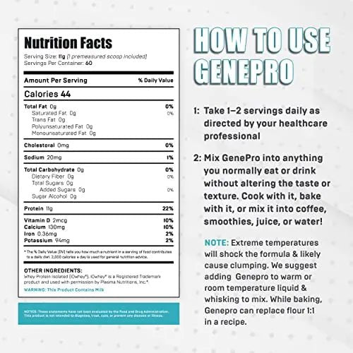 Genepro Unflavored Protein Powder - New Formula - Lactose-Free, Gluten-Free - TrustMedUSA