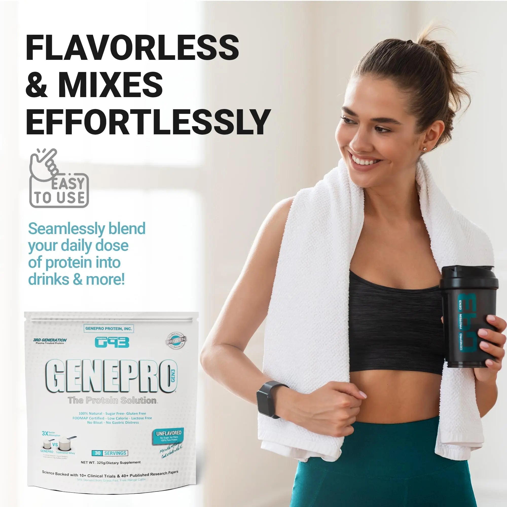 Genepro Unflavored Protein Powder - New Formula - Lactose-Free, Gluten-Free, & Non - TrustMedUSA