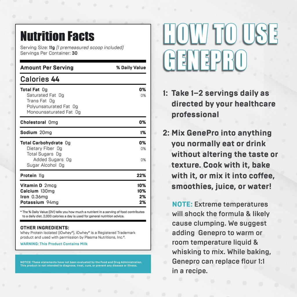 Genepro Unflavored Protein Powder - New Formula - Lactose-Free, Gluten-Free, & Non - TrustMedUSA
