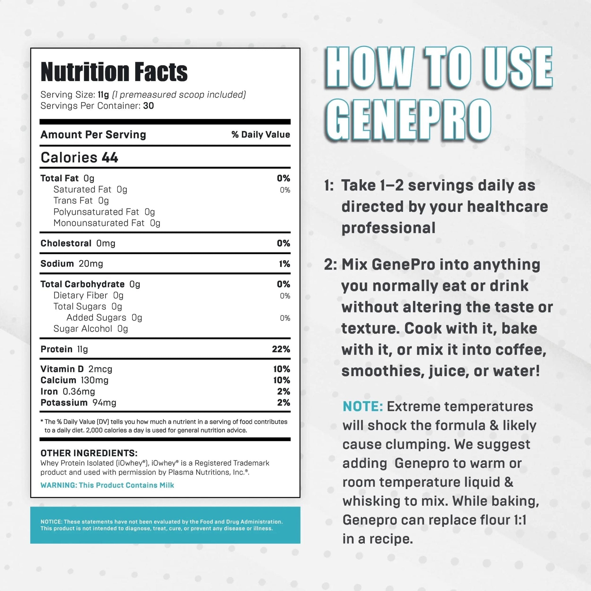 Genepro Unflavored Protein Powder - New Formula - Lactose-Free, Gluten-Free, & Non - TrustMedUSA