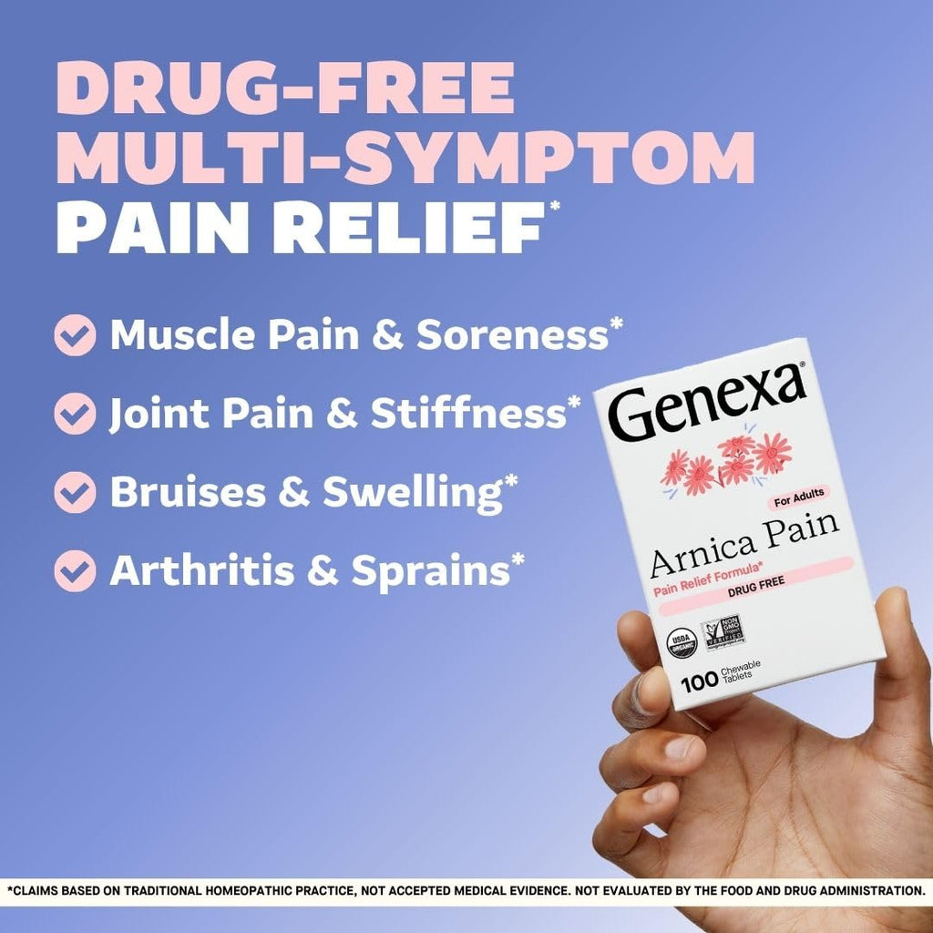 Genexa Adult Pain Relief Bundle | 500mg Acetaminophen Caplets + Homeopathic Arnica Chewables | Fast Relief for Headache, Joint & Muscle Pain | OTC + Homeopathic Combo | No Dyes or Artificial Additives - TrustMedUSA