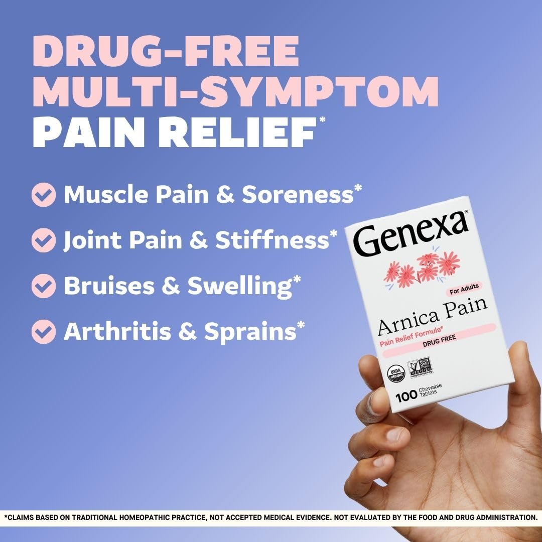 Genexa Adult Pain Relief Bundle | 500mg Acetaminophen Caplets + Homeopathic Arnica Chewables | Fast Relief for Headache, Joint & Muscle Pain | OTC + Homeopathic Combo | No Dyes or Artificial Additives - TrustMedUSA