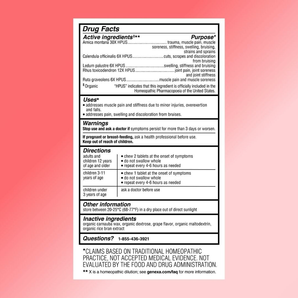 Genexa Arnica Tablets for Pain Relief Formula | Alleviate Muscle & Joint Pain, Soreness, & Stiffness | Delicious Organic Grape Flavor | Homeopathic Remedy Made Clean | 300 Chewable Tablets (3 Pack) - TrustMedUSA