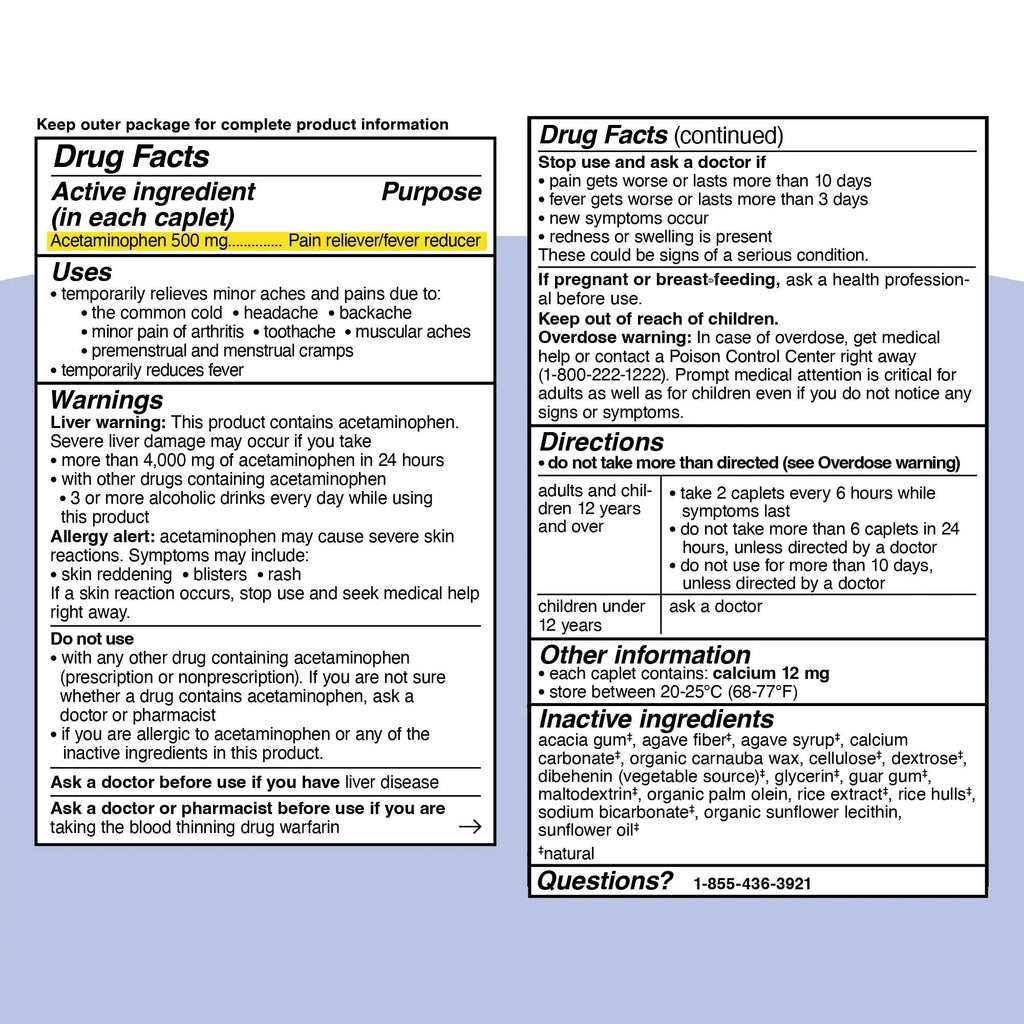 Genexa Clean Acetaminophen 500mg Extra Strength, Dye Free Pain Reliever Fever Reducer, 0% Artificial Additives, Pain Medicine for Adults, Relieves Headache, Backache, Minor Arthritis Pain, 100 Tablets - TrustMedUSA
