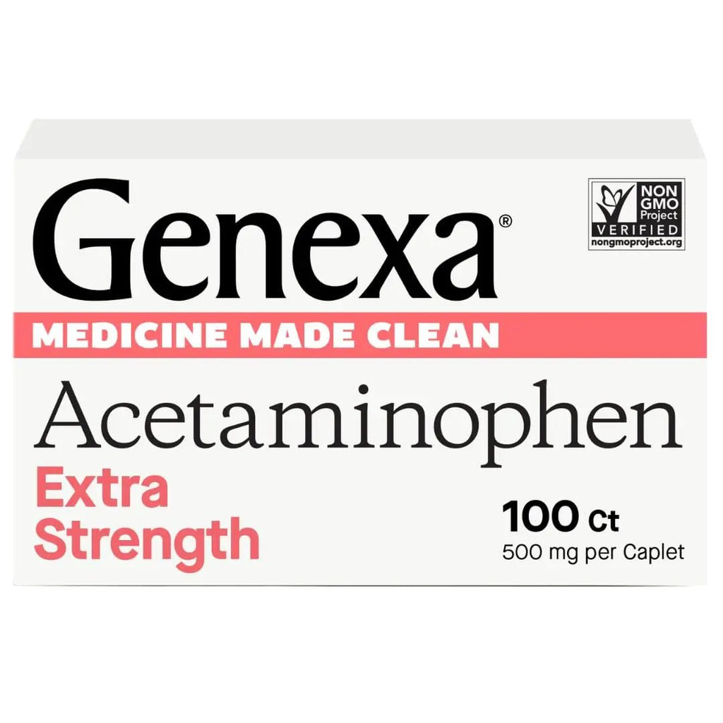 Genexa Clean Acetaminophen 500mg Extra Strength, Dye Free Pain Reliever Fever Reducer, 0% Artificial Additives, Pain Medicine for Adults, Relieves Headache, Backache, Minor Arthritis Pain, 100 Tablets - TrustMedUSA