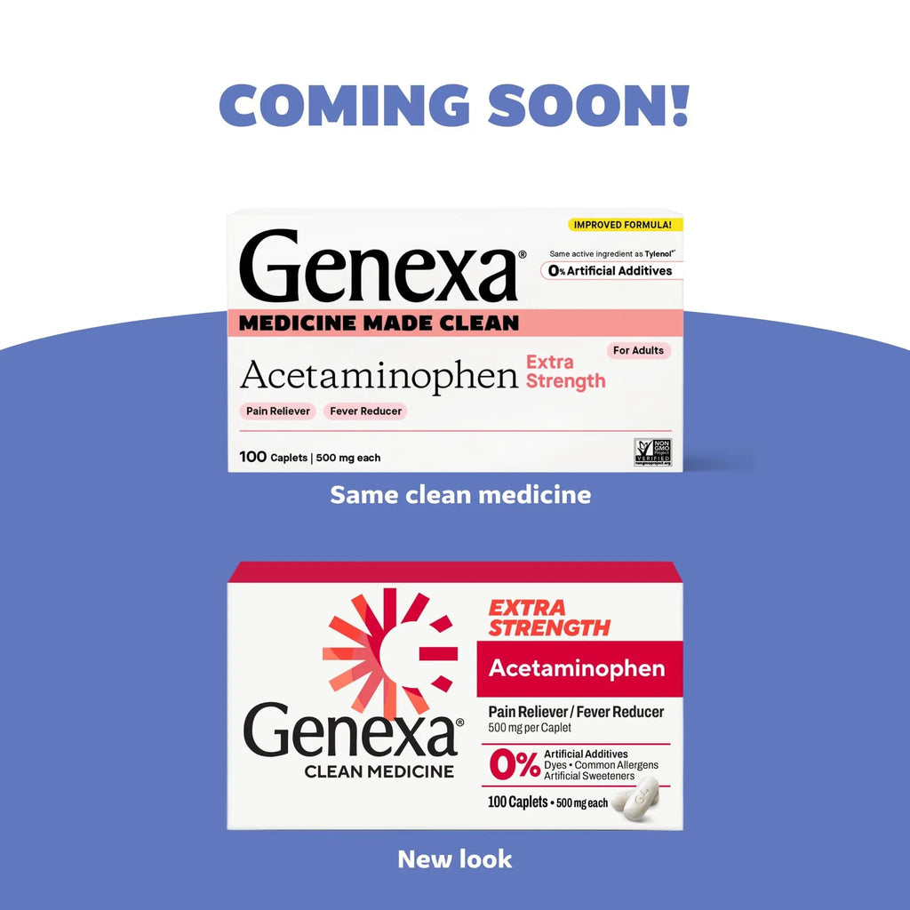 Genexa Clean Acetaminophen 500mg Extra Strength, Dye Free Pain Reliever Fever Reducer, 0% Artificial Additives, Pain Medicine for Adults, Relieves Headache, Backache, Minor Arthritis Pain, 100 Tablets - TrustMedUSA