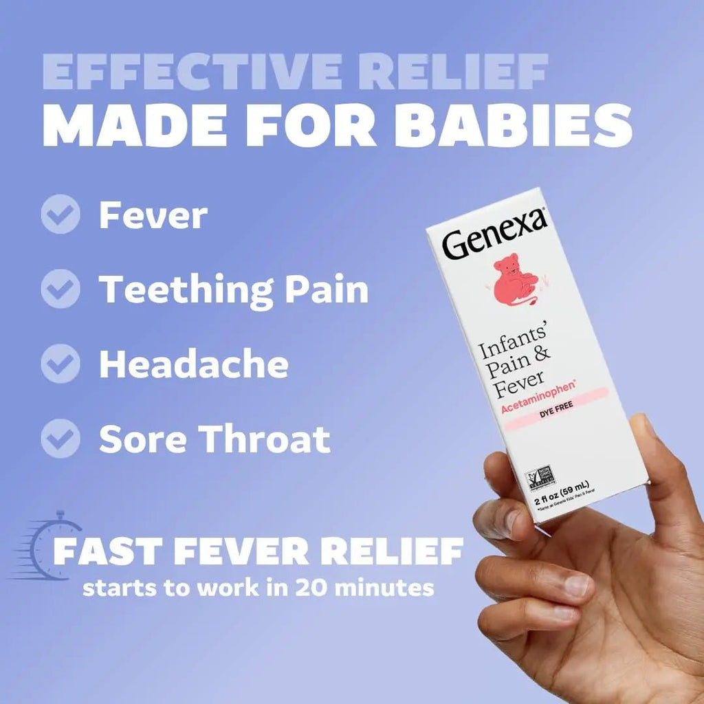 Genexa Infants' Clean Acetaminophen | Pediatrician Preferred Ingredients | Pain Reliever & Fever Reducer for Babies | Dye Free, 0% Artificial Additives | Delicious Organic Blueberry Flavor, 2 fl oz - TrustMedUSA