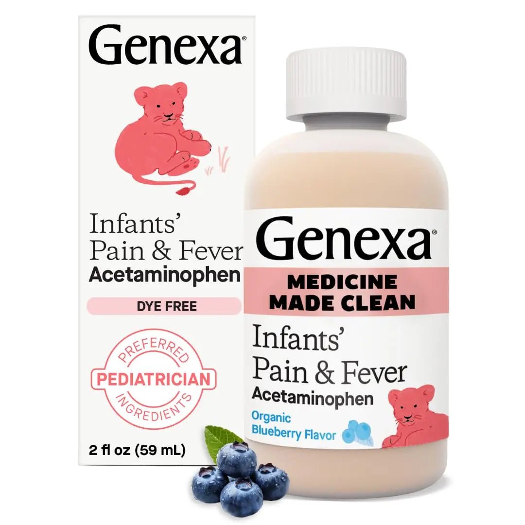 Genexa Infants' Clean Acetaminophen | Pediatrician Preferred Ingredients | Pain Reliever & Fever Reducer for Babies | Dye Free, 0% Artificial Additives | Delicious Organic Blueberry Flavor, 2 fl oz - TrustMedUSA