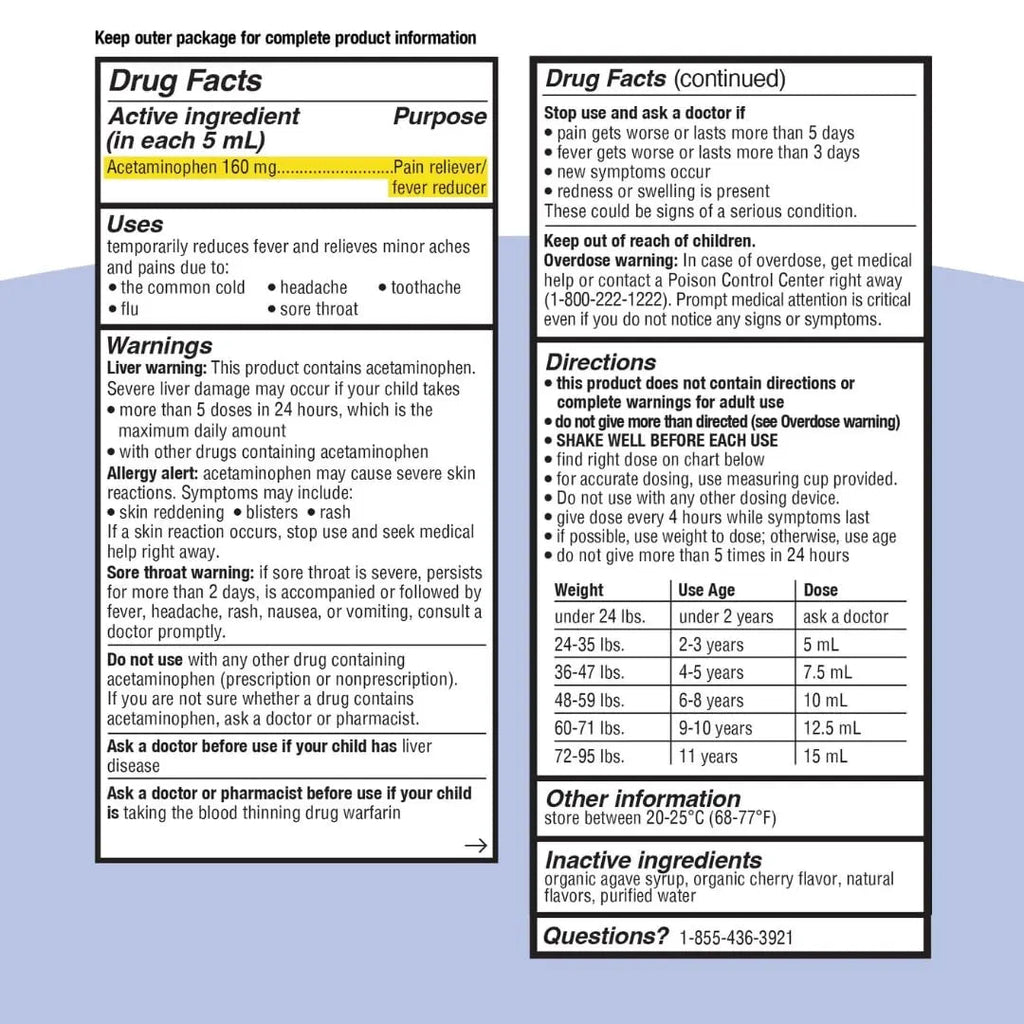 Genexa Infants' Clean Acetaminophen | Pediatrician Preferred Ingredients | Pain Reliever & Fever Reducer for Babies | Dye Free, 0% Artificial Additives | Delicious Organic Blueberry Flavor, 2 fl oz - TrustMedUSA