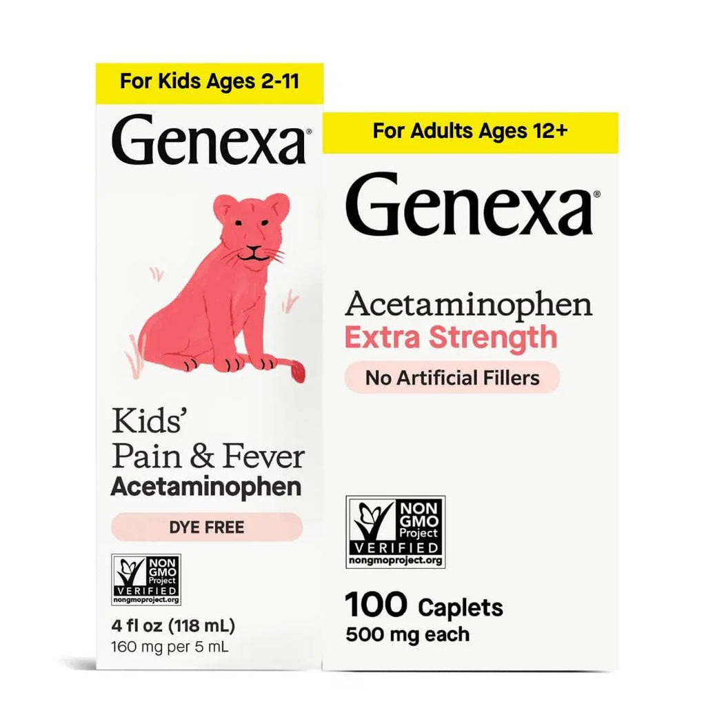 Genexa Kids & Adults Clean Acetaminophen Combo | Family Pain & Fever Bundle | Dye Free, 0% Artificial Additives | Vegan & Non-GMO | Medicine Made Clean | Ages 2-11, 12+ (2 Pack) - TrustMedUSA