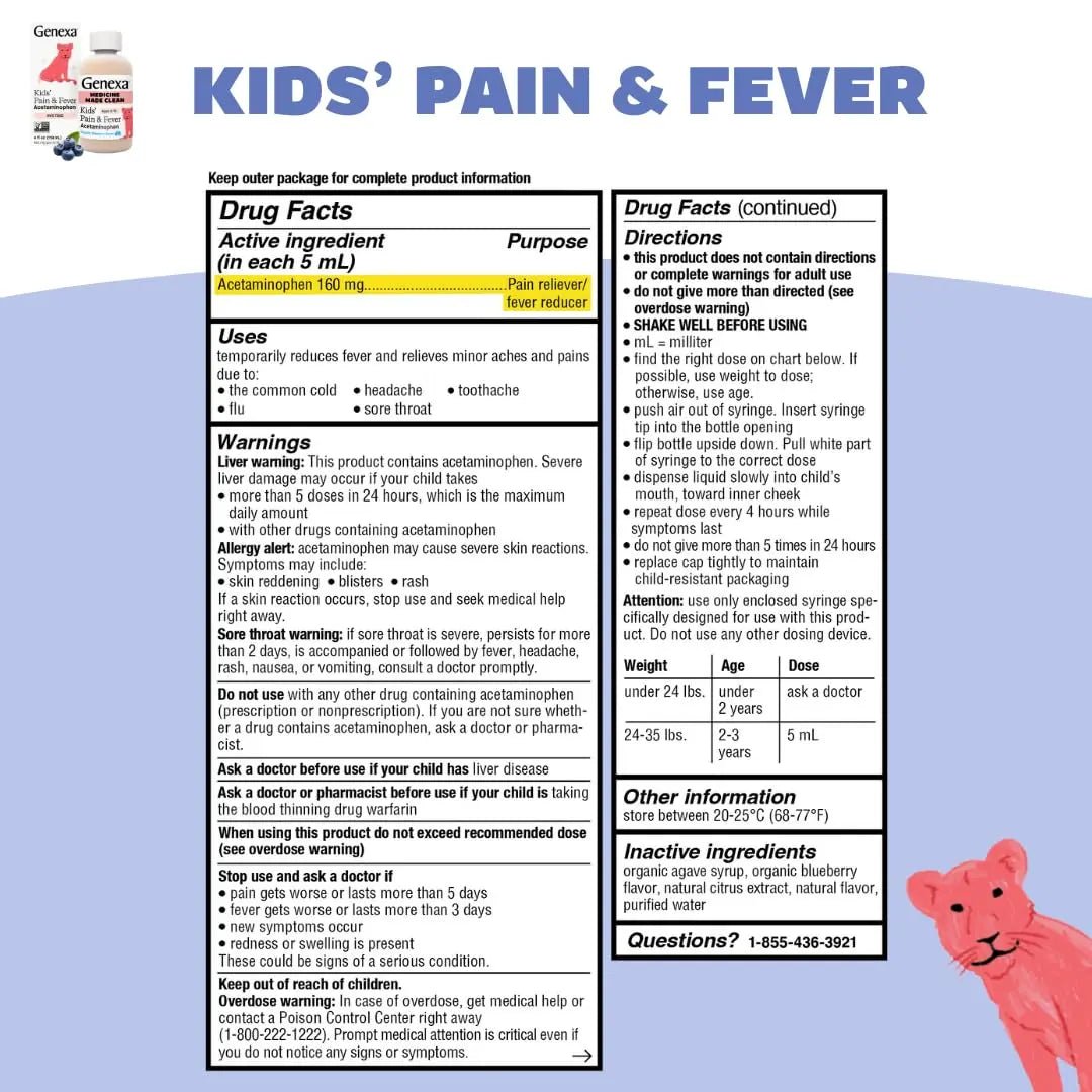 Genexa Kids & Adults Clean Acetaminophen Combo | Family Pain & Fever Bundle | Dye Free, 0% Artificial Additives | Vegan & Non-GMO | Medicine Made Clean | Ages 2-11, 12+ (2 Pack) - TrustMedUSA