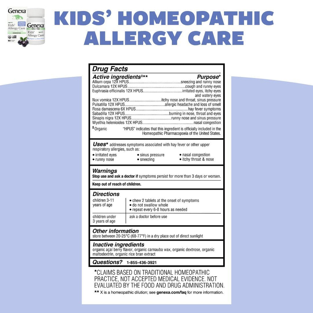 Genexa Kids Allergy Bundle | Powerful OTC Medicine + Gentle Homeopathic Remedy | Antihistamine, Relieves Runny Nose, Sneezing & Itchy Eyes | Organic Acai & Agave Flavors | Ages 6+ - Maple Wellness Supplements