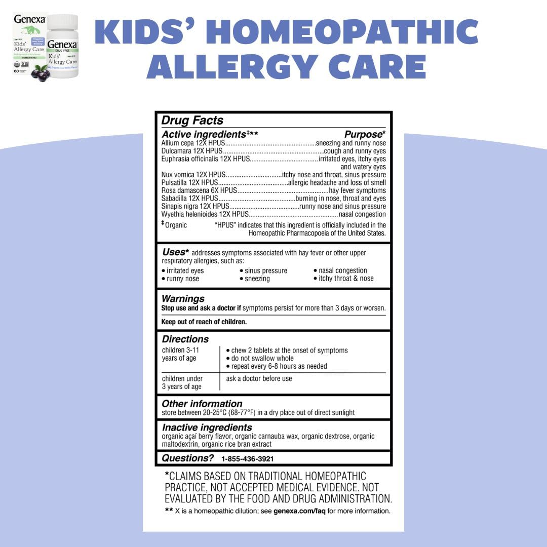 Genexa Kids Allergy Bundle | Powerful OTC Medicine + Gentle Homeopathic Remedy | Antihistamine, Relieves Runny Nose, Sneezing & Itchy Eyes | Organic Acai & Agave Flavors | Ages 6+ - Maple Wellness Supplements