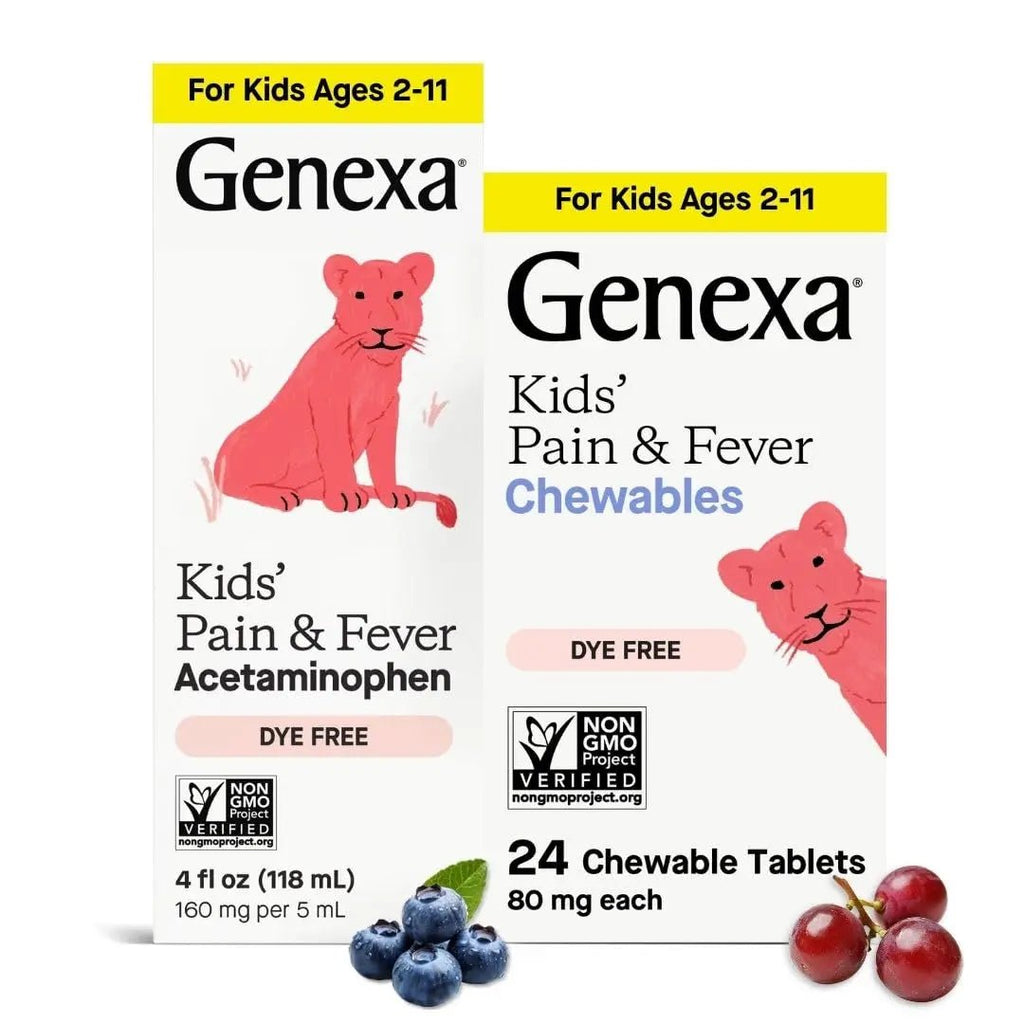 Genexa Kids' Clean Pain & Fever Acetaminophen Bundle | Relieves Fever & Minor Aches and Pain | Dye Free, 0% Artificial Additives | Chewable Tablets & Liquid Oral Suspension for Children Aged 2-11 - TrustMedUSA