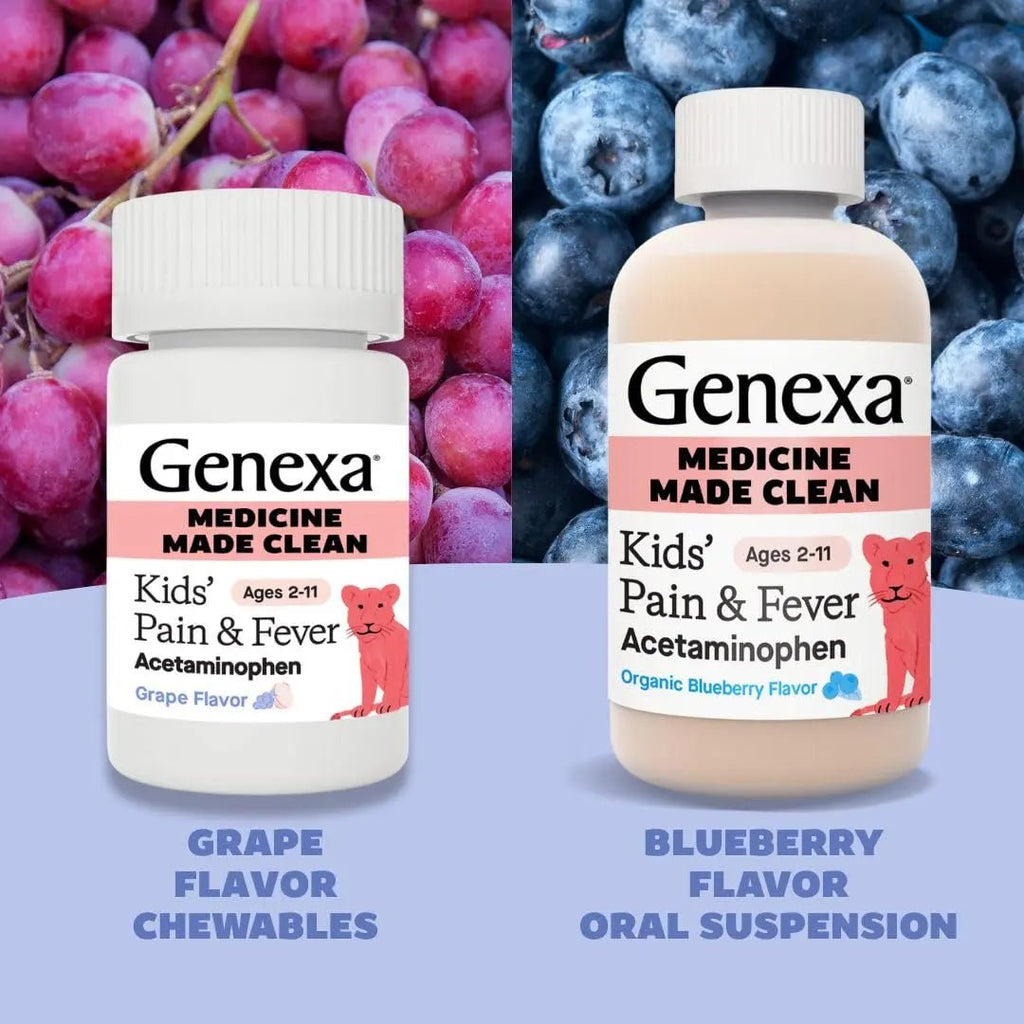 Genexa Kids' Clean Pain & Fever Acetaminophen Bundle | Relieves Fever & Minor Aches and Pain | Dye Free, 0% Artificial Additives | Chewable Tablets & Liquid Oral Suspension for Children Aged 2-11 - TrustMedUSA