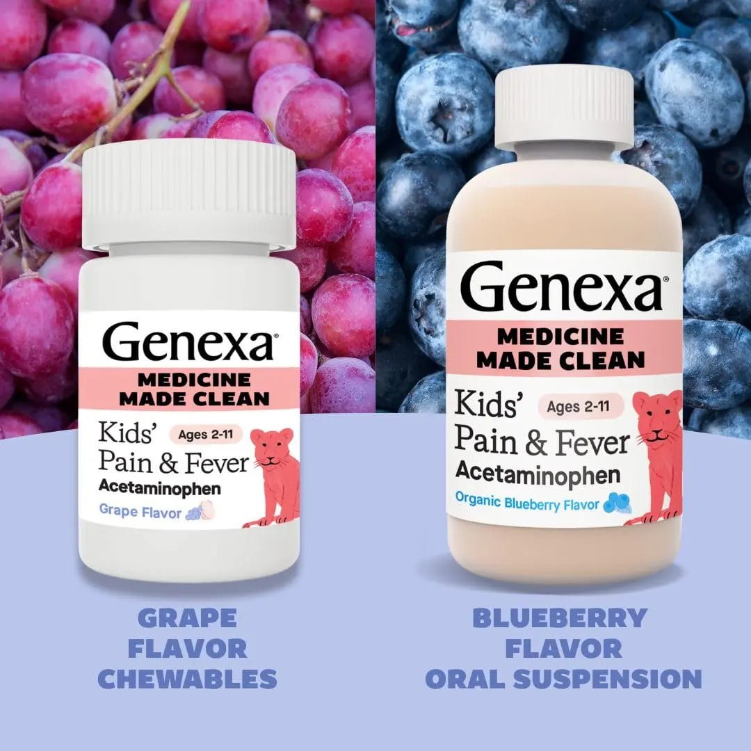 Genexa Kids' Clean Pain & Fever Acetaminophen Bundle | Relieves Fever & Minor Aches and Pain | Dye Free, 0% Artificial Additives | Chewable Tablets & Liquid Oral Suspension for Children Aged 2-11 - TrustMedUSA