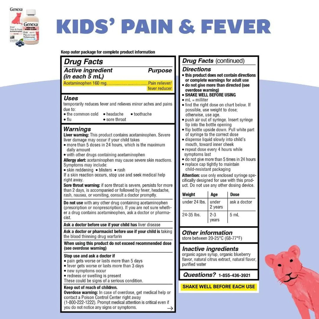 Genexa Kids' Clean Pain & Fever Acetaminophen Bundle | Relieves Fever & Minor Aches and Pain | Dye Free, 0% Artificial Additives | Chewable Tablets & Liquid Oral Suspension for Children Aged 2-11 - TrustMedUSA