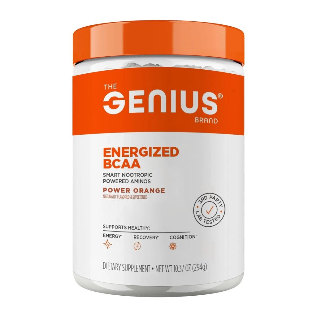 Genius BCAA Powder - 5g Vegan BCAAs L-Glutamine, Cognizin & Rhodiola Muscle Recovery Energy Support 100mg Caffeine Pre, Intra, Post-Workout Nootropic Supplement for Focus & Performance - Orange - TrustMedUSA