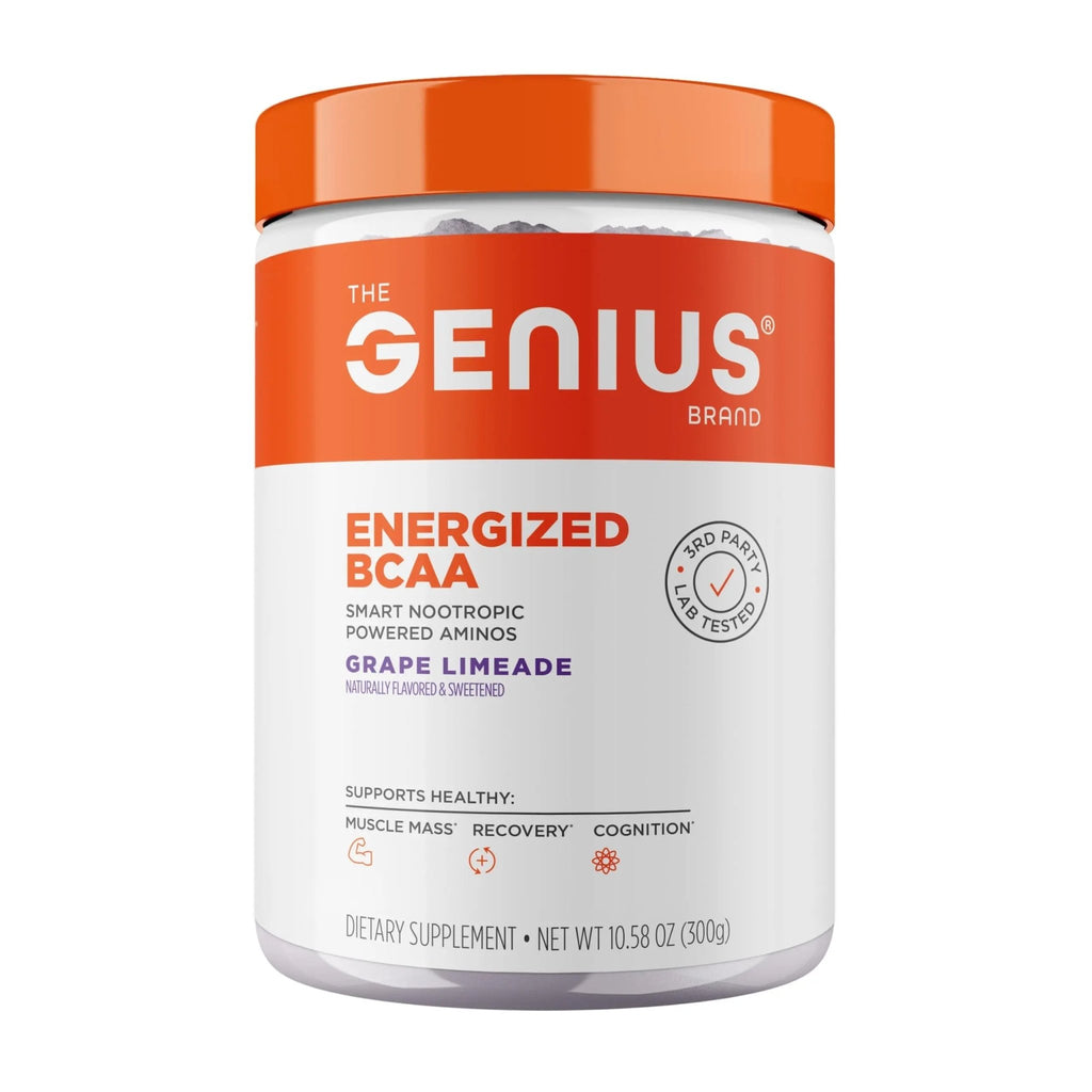 Genius BCAA Powder - 5g Vegan BCAAs L-Glutamine, Cognizin & Rhodiola Muscle Recovery Energy Support 100mg Caffeine Pre, Intra, Post-Workout Nootropic Supplement for Focus & Performance - Grape Limeade - TrustMedUSA