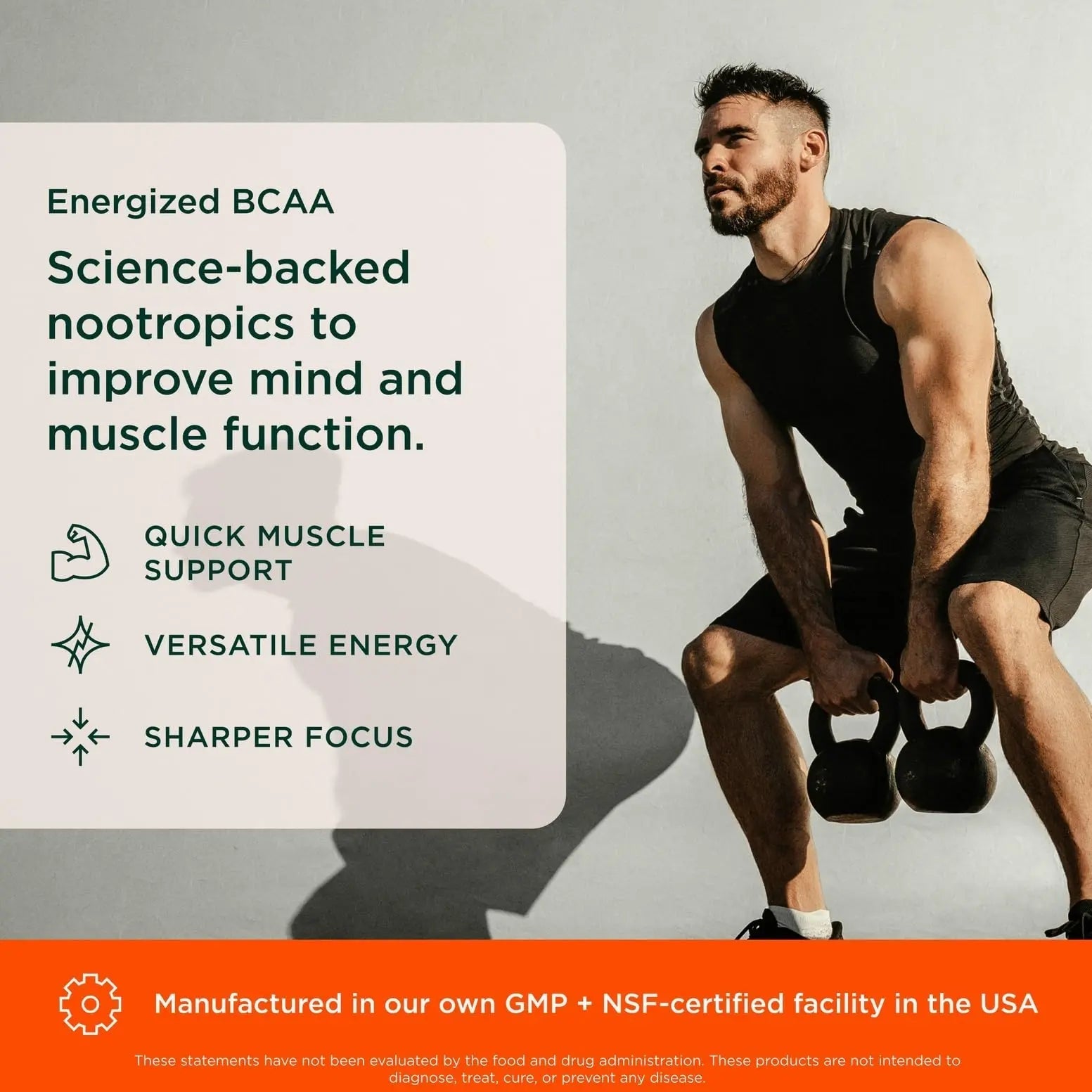 Genius BCAA Powder - 5g Vegan BCAAs L-Glutamine, Cognizin & Rhodiola Muscle Recovery Energy Support 100mg Caffeine Pre, Intra, Post-Workout Nootropic Supplement for Focus & Performance - Orange - TrustMedUSA