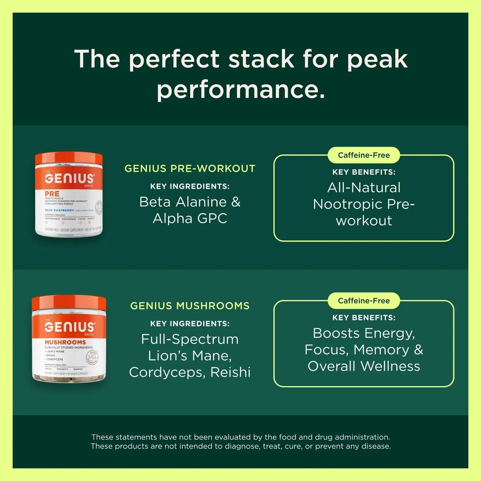 Genius BCAA Powder - 5g Vegan BCAAs L-Glutamine, Cognizin & Rhodiola Muscle Recovery Energy Support 100mg Caffeine Pre, Intra, Post-Workout Nootropic Supplement for Focus & Performance - Orange - TrustMedUSA