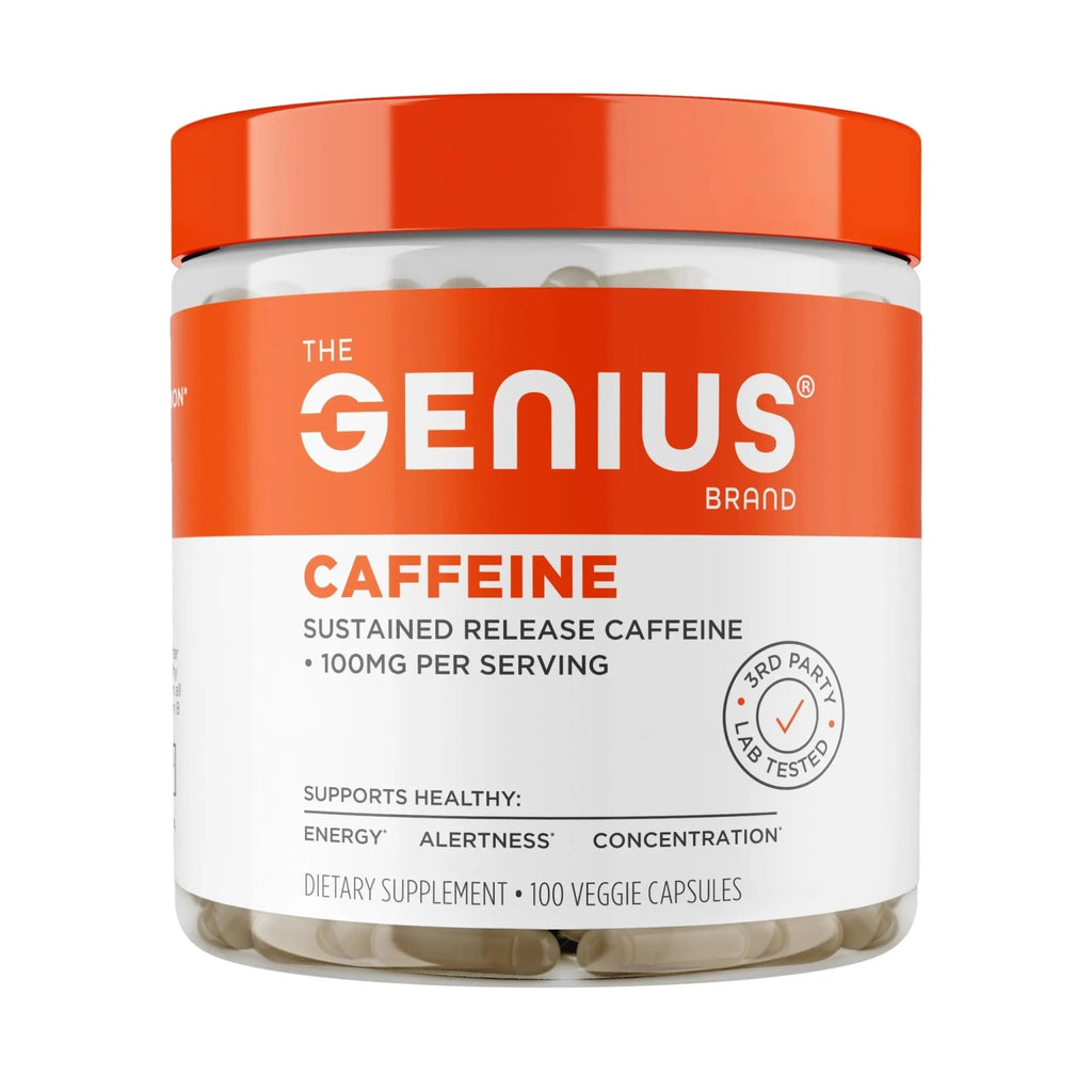 Genius Caffeine - Sustained-Release Microencapsulated Caffeine Pills for Smooth, Long-Lasting Energy & Focus - No Jitters or Crash - 100mg per Capsule - 100 Servings - Natural Performance Booster - TrustMedUSA