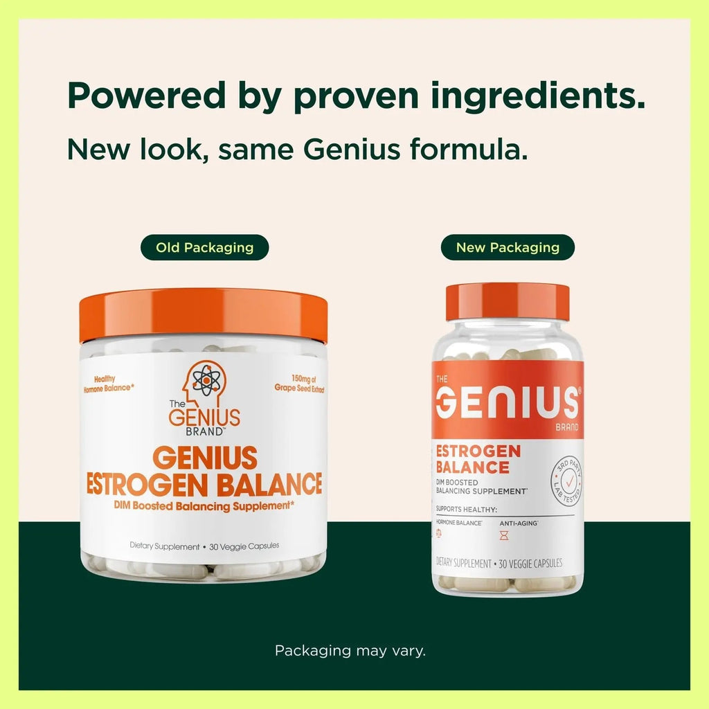 Genius Estrogen Balance, Dim Supplement - Blocker for Men & Women - Hormones, Hormonal Acne & Menopause - Aromatase Inhibitor with Grape Seed Extract & BioPerine - 30 Capsules - TrustMedUSA