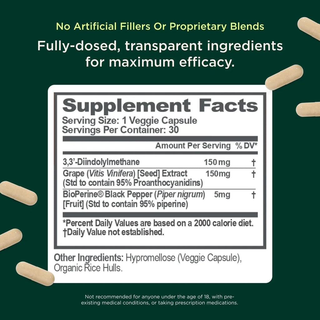Genius Estrogen Balance, Dim Supplement - Blocker for Men & Women - Hormones, Hormonal Acne & Menopause - Aromatase Inhibitor with Grape Seed Extract & BioPerine - 30 Capsules - TrustMedUSA