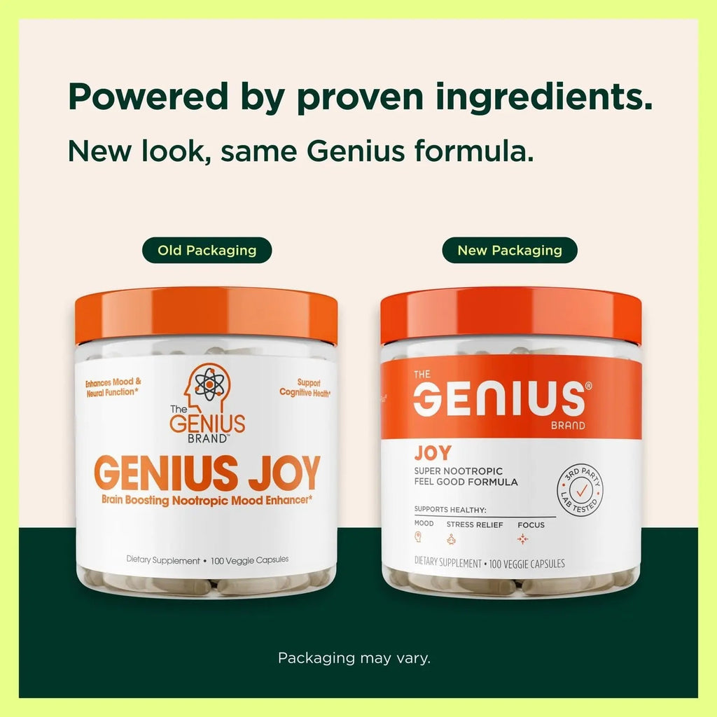 Genius Joy, Nootropic Mood Enhancer Supplement - Support Cognitive Health, Enhance Mood & Neural Function with Brain Boosting L-Theanine, Panax Ginseng & SAM-e - Organic, Non-GMO, & Gluten-Free - TrustMedUSA