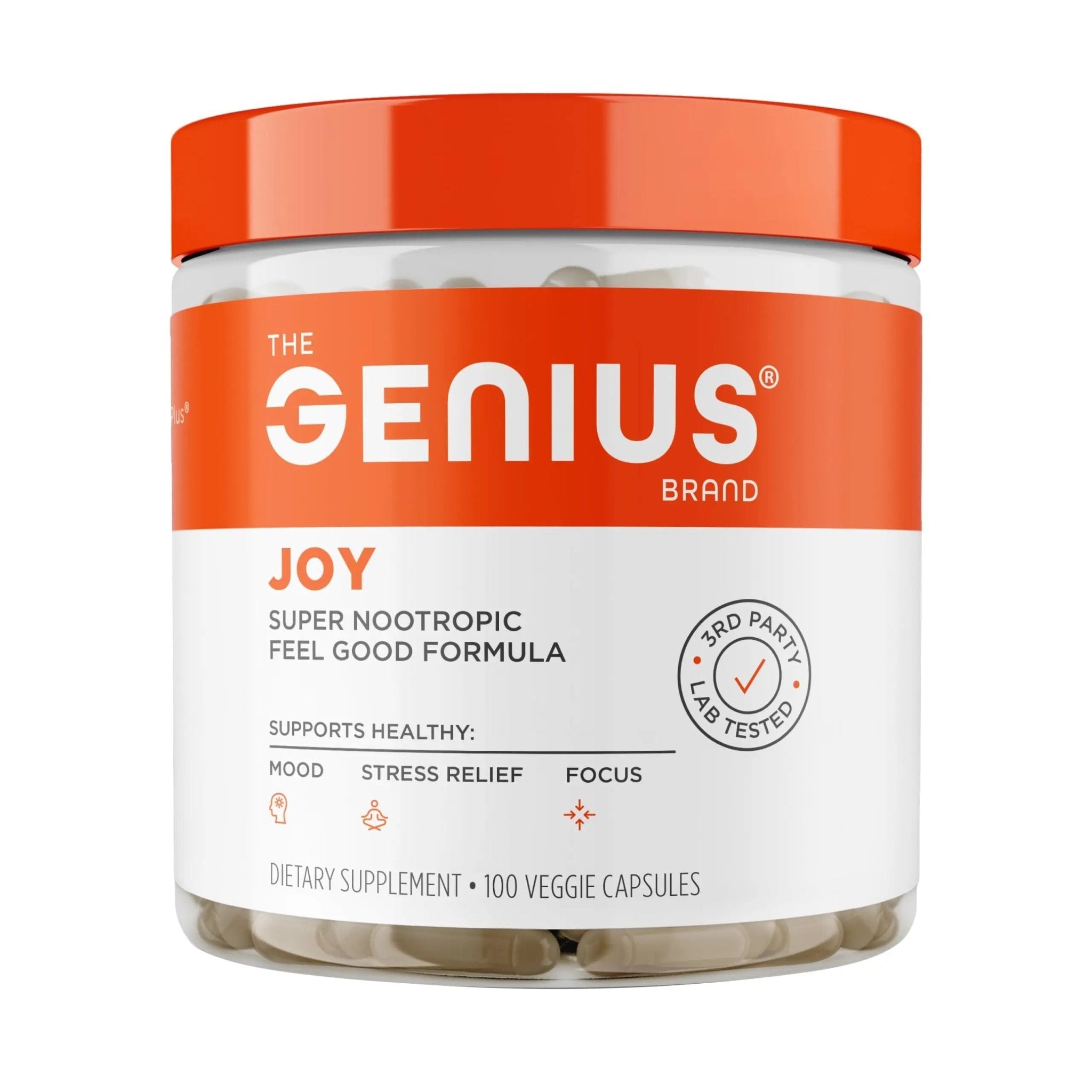 Genius Joy, Nootropic Mood Enhancer Supplement - Support Cognitive Health, Enhance Mood & Neural Function with Brain Boosting L-Theanine, Panax Ginseng & SAM-e - Organic, Non-GMO, & Gluten-Free - TrustMedUSA
