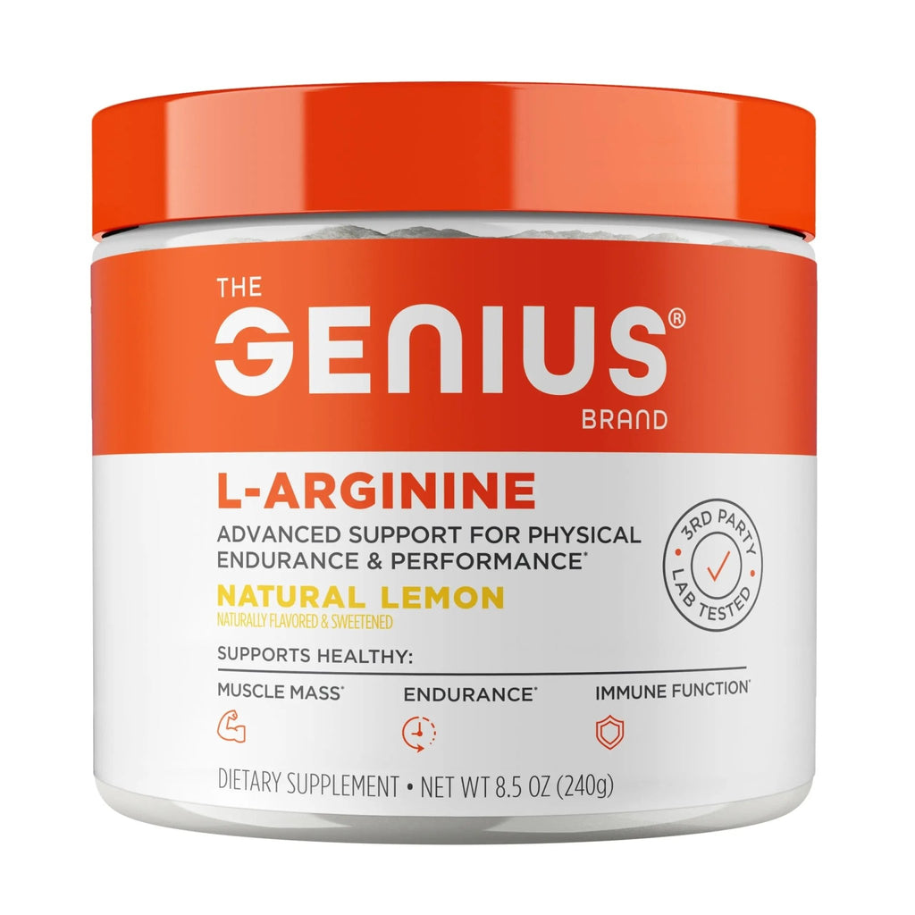 Genius L-Arginine Nitric Oxide Powder - Fermented L- Arginine Nutritional Supplements & Nitric Oxide Booster - Pre Workout, Natural Muscle Builder - 30 Servings, Lemon - TrustMedUSA