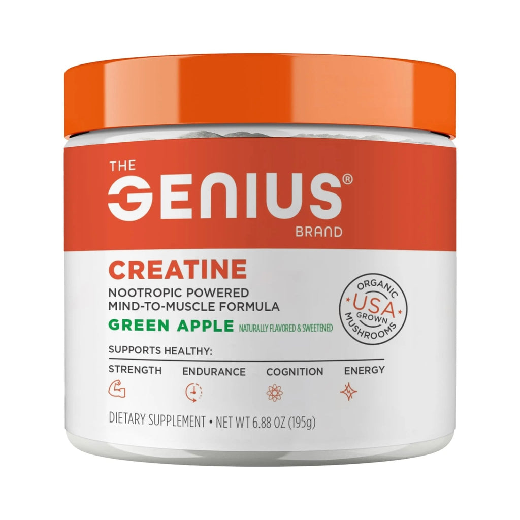 Genius Micronized Creatine Monohydrate Powder, Post Workout Supplement, Green Apple - 100% Naturally Flavored & Sweetened - Supports Muscle Building, Cellular Energy & Cognitive Function – 195g - TrustMedUSA