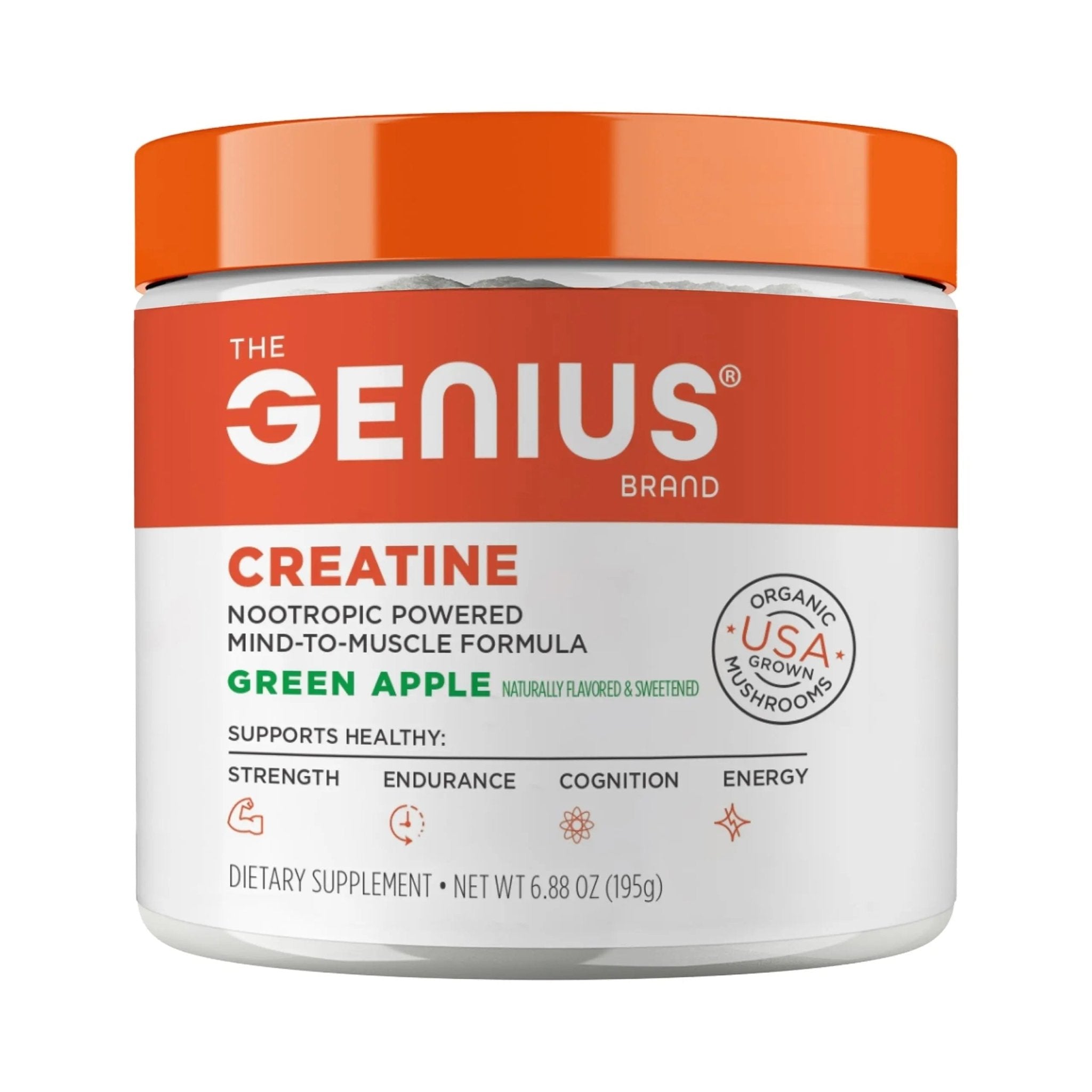 Genius Micronized Creatine Monohydrate Powder, Post Workout Supplement, Green Apple - 100% Naturally Flavored & Sweetened - Supports Muscle Building, Cellular Energy & Cognitive Function – 195g - TrustMedUSA